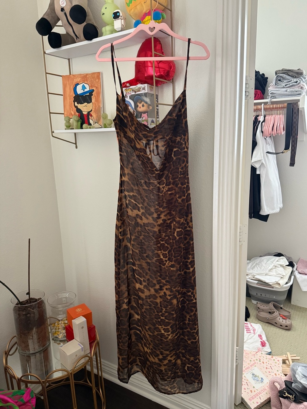 Leopard Print Maxi Slip Dress in Brown
